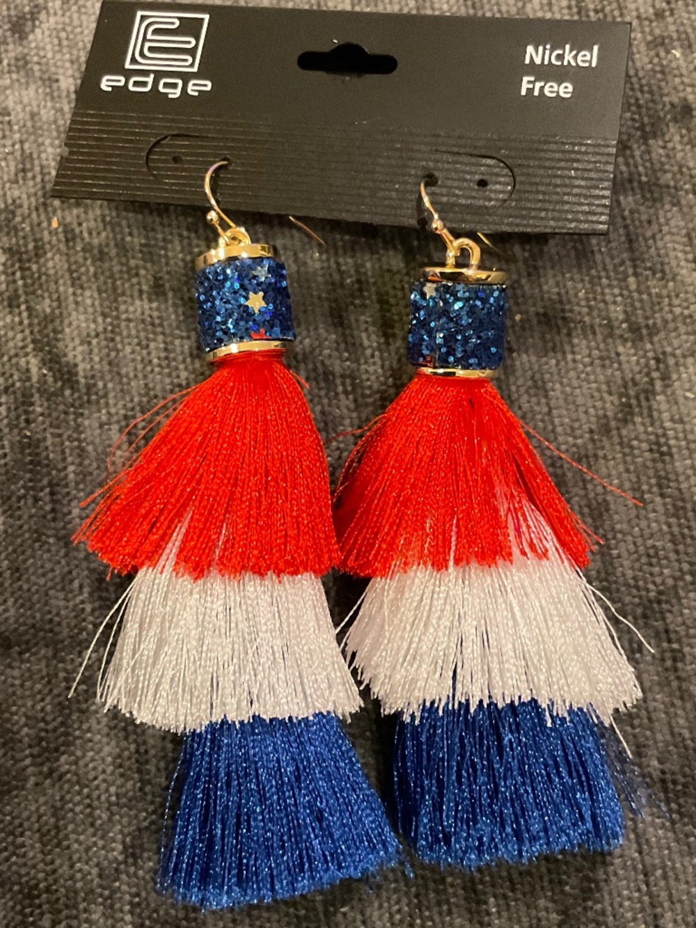 Edge Red White Blue Tiered Tassel Earrings. Nickel Free NWT